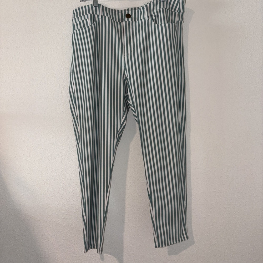 Fresh Produce Women's 1X Green And White Striped Pants Preppy Coastal